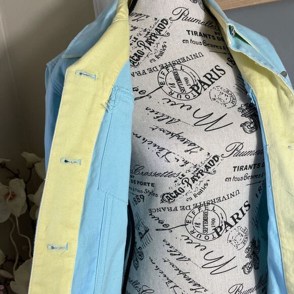 Quacker Factory Jeweled Raw Hem Distressed Blue Jean Denim Shirt Jacket Women S - Picture 7 of 10